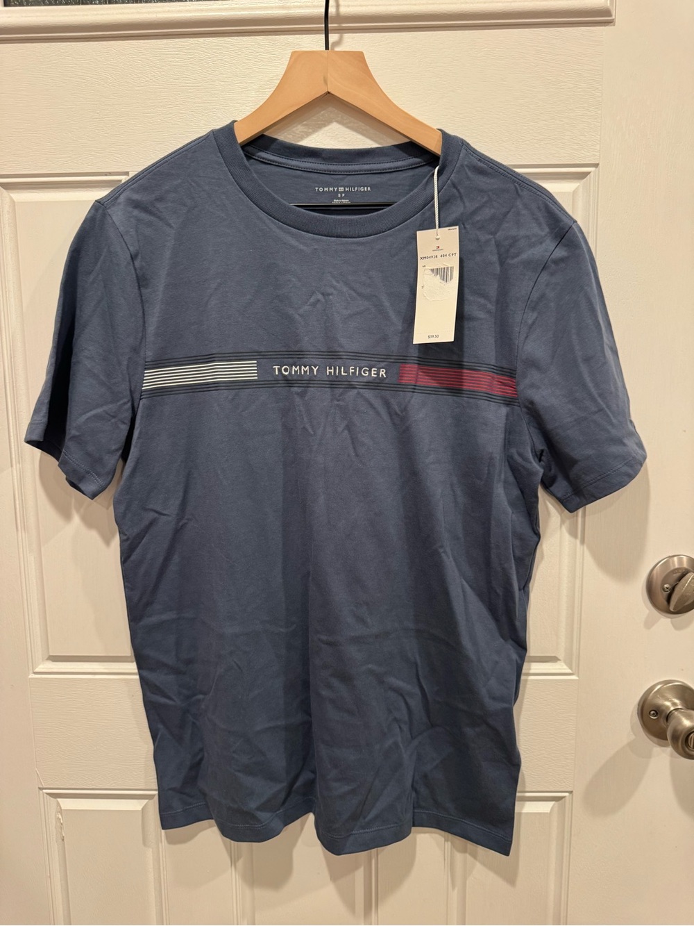 Tommy Hilfiger Short-Sleeve Crew with Stripe Logo - Blue